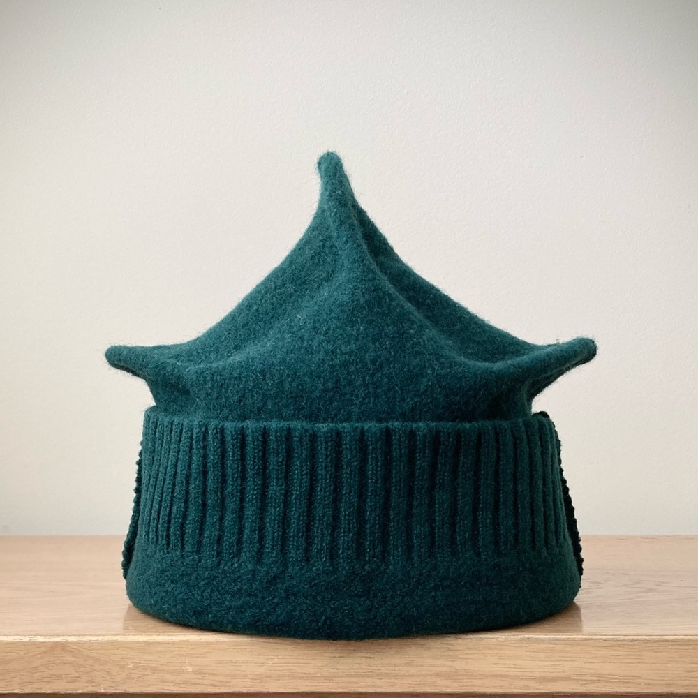 joodito origami crown 100% shetland wool felted hat bucket beanie cap dark green